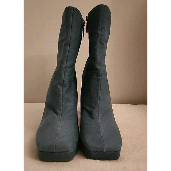 Cape Robbin Trudy Boot Size 8 1/2 Blue Denim Chunky Heel Mid-calf Square Toe Zip - Picture 5 of 13